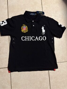 Ralph Lauren Black Polo Shirt with White Embroidery and Yellow Crest
